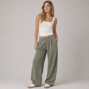 Aerie OFFLINE Modal Blend Wide Leg Pants Green Sz S Short NWT